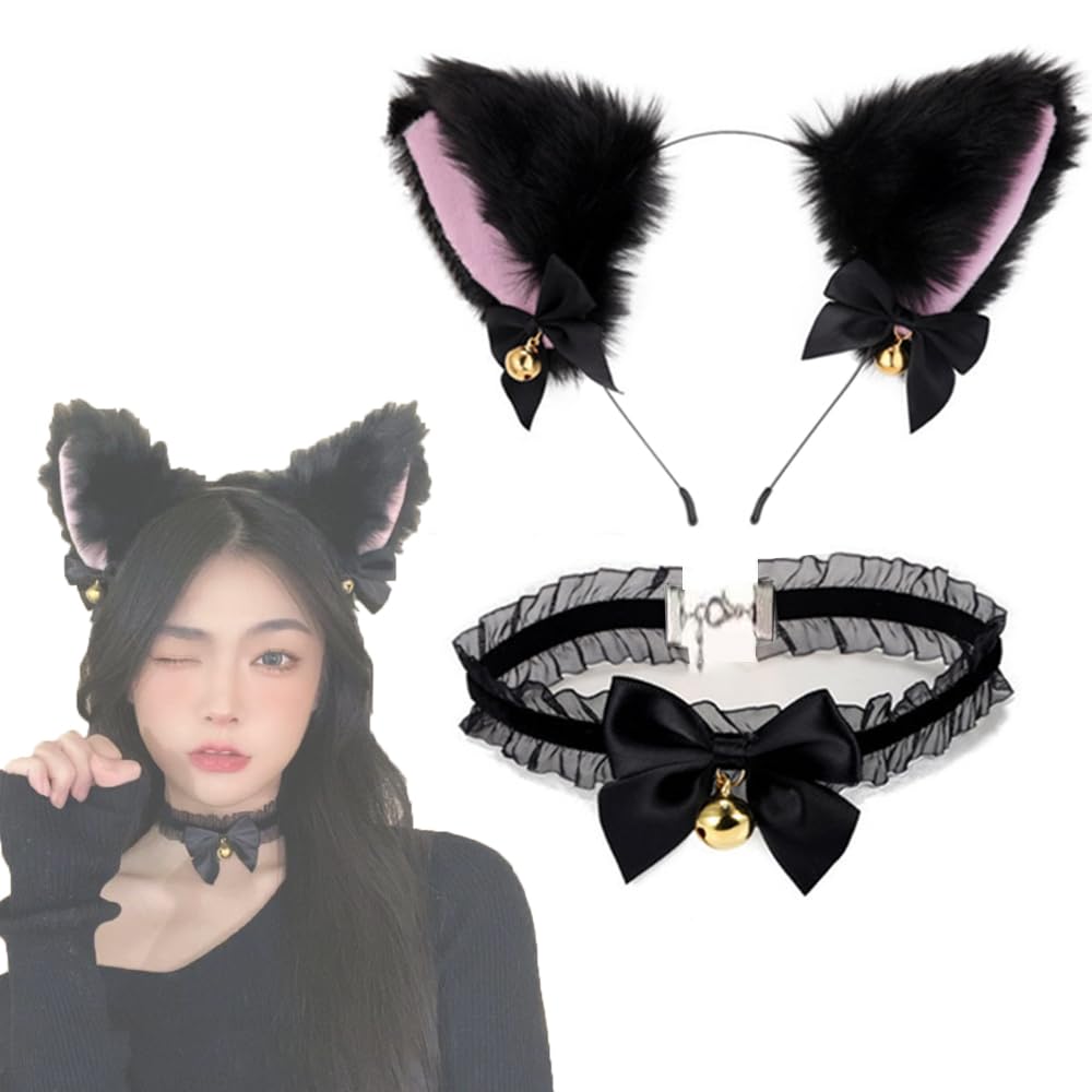 

WFGPXC Cat Ear Headband Set (2 Pieces) with Collar and Bell, Cute Hair Accessory for Halloween, School Festivals, and Adults [Used]