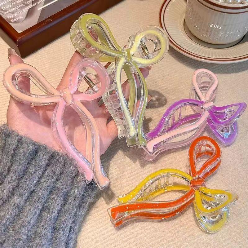 New Ribbon Bow Hair Claw Clips Women Shark Jelly Clear Hairclip Girl Hairpin Crab Barrette Clamp Hair Accessories