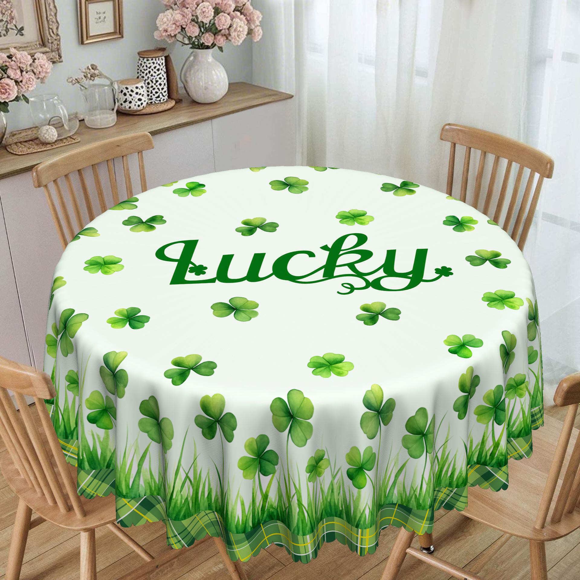 

Lucky Grass Printed Tablecloth Green Plaid Pastoral Polyester Dining Table Cloth Waterproof Coffee Table Cover 152 * 220Cm Round tablecloth-152x152cm
