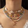 5Pcs Layered Boho Shell Beaded Necklaces for Women, Fashion Bohemia Adjustable Length Necklace, Beach Starfish Beach Necklace, Ocean Vacation Jewelry