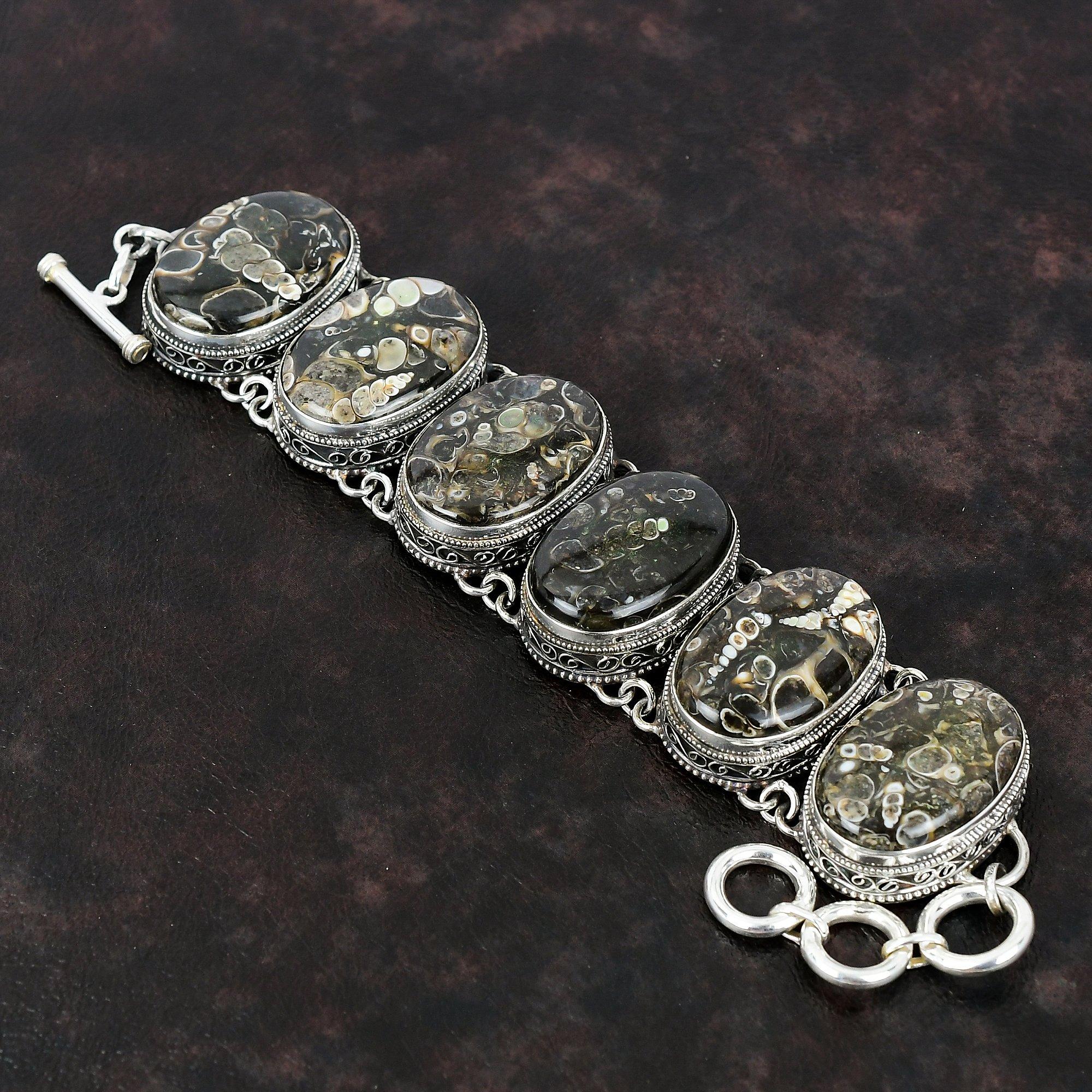 

Браслет Turritella с агатом, винтажный браслет из стерлингового серебра 925 пробы, браслет ручной работы, ювелирные изделия из драгоценных камней, регулируемый браслет-цепочка, подарок для мамы Adjustable