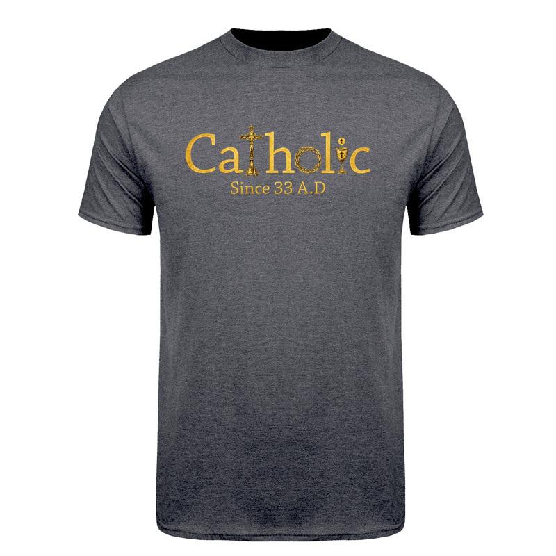 Catholic Since 33 Ad Christian T Shirt Jesus Crucifix Eucharist Faith Graphic Tee Religious Gift Tops Da335