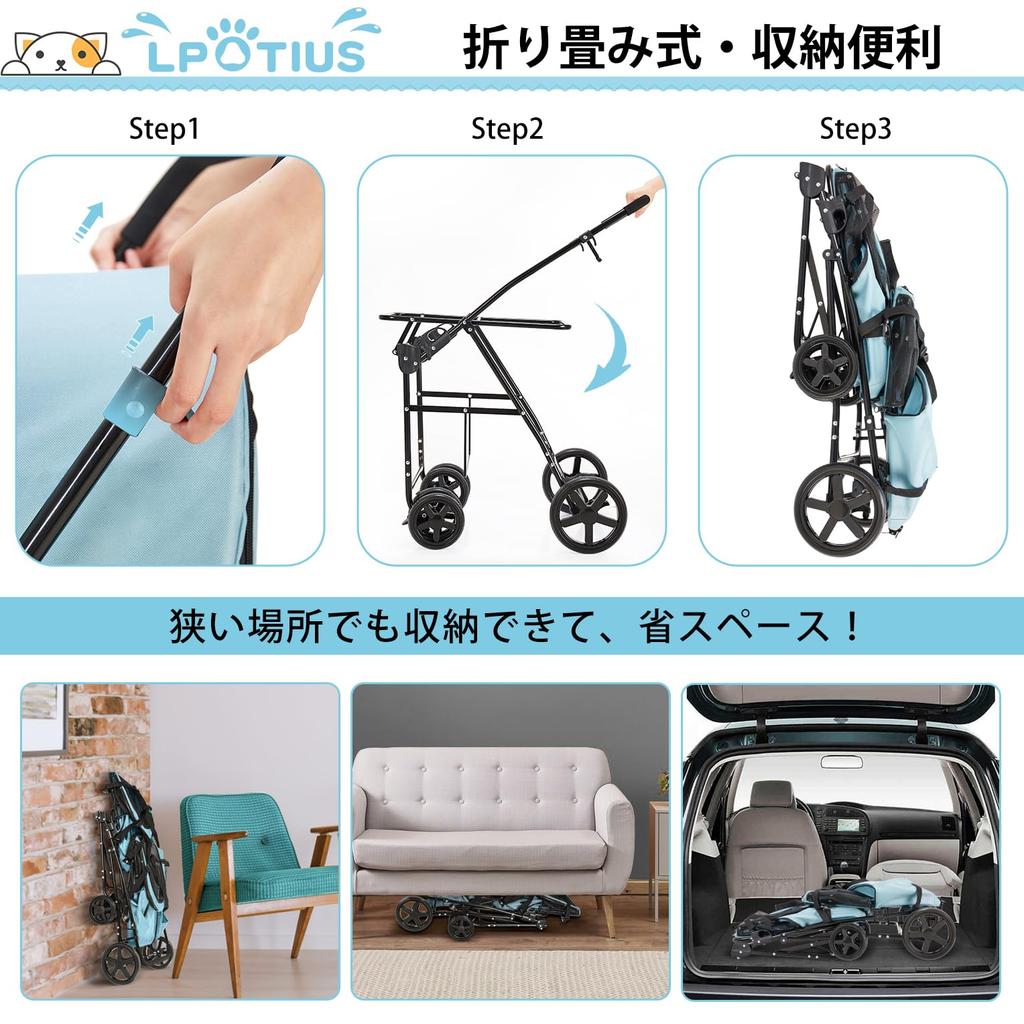 LPOTIUS Haustierwagen für mehrere separate obere und untere Haustierhunde Kompakte Haustiertransportbox 4 Vorderräder Hinterräder Für kleine und mittelgroße Für Hunde und Last