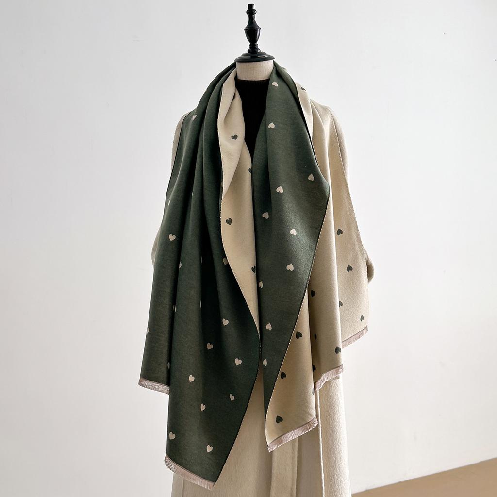 Autumn And Winter Heart-Shaped Texture Matching Double-Sided Women'S Imitation Cashmere Thermal Scarf Air Conditioner Scarf Shawl