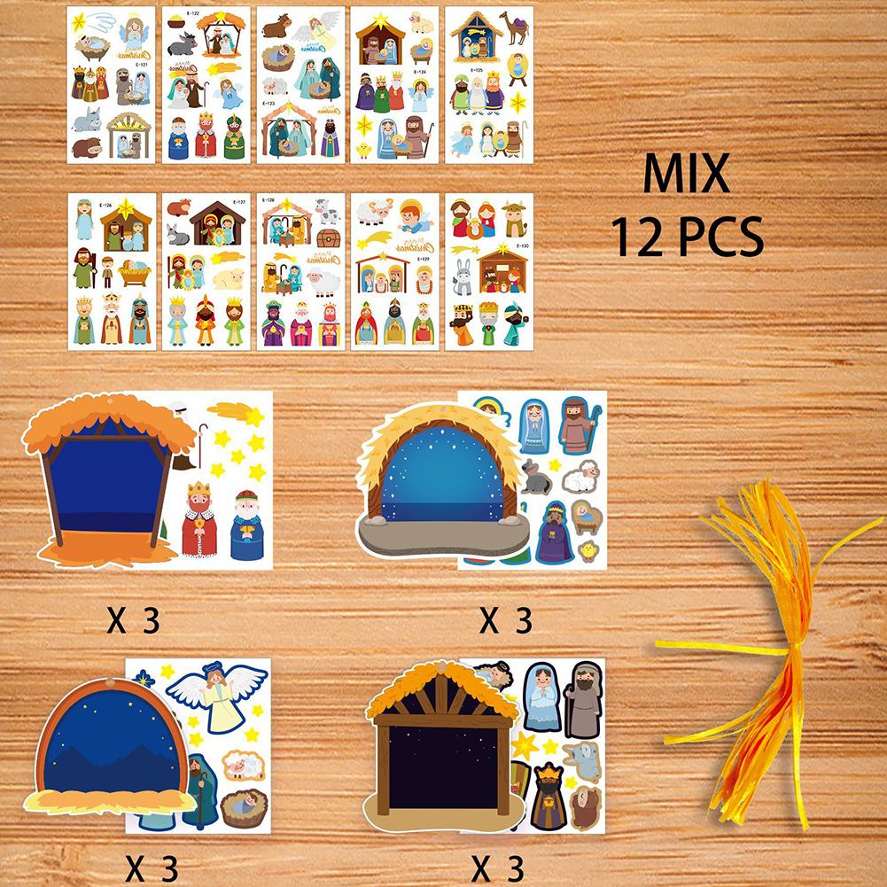 24 Blatt Krippenaufkleber für Kinder DIY Puzzlespiele Spielzeug Kinder Machen eine Krippenszene Aufkleber Lustige Weihnachts-Bastelgeschenke