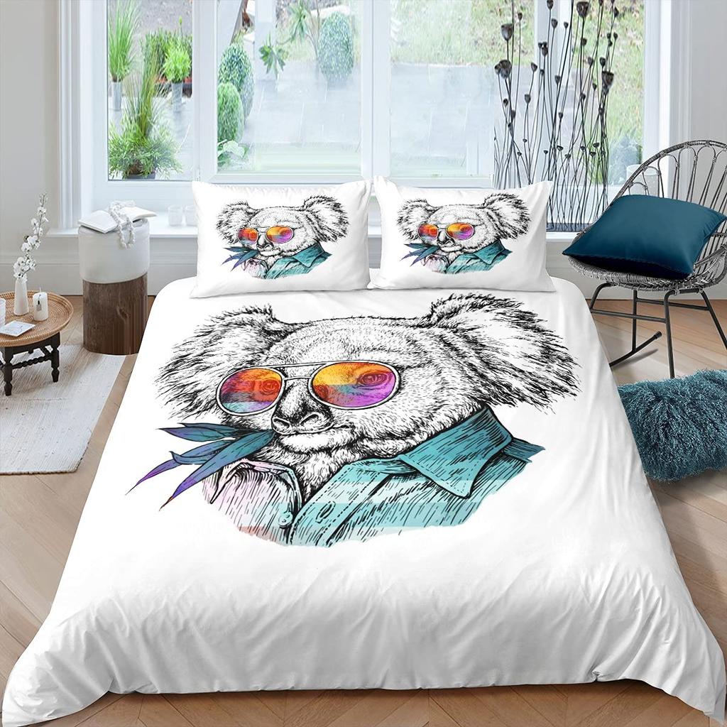 Cartoon Koala Kids Bedspread Cover, Lovely Koala Comforter Cover For Children Toddler Nursery Charming Bear Quilt Cover With Pillowcase