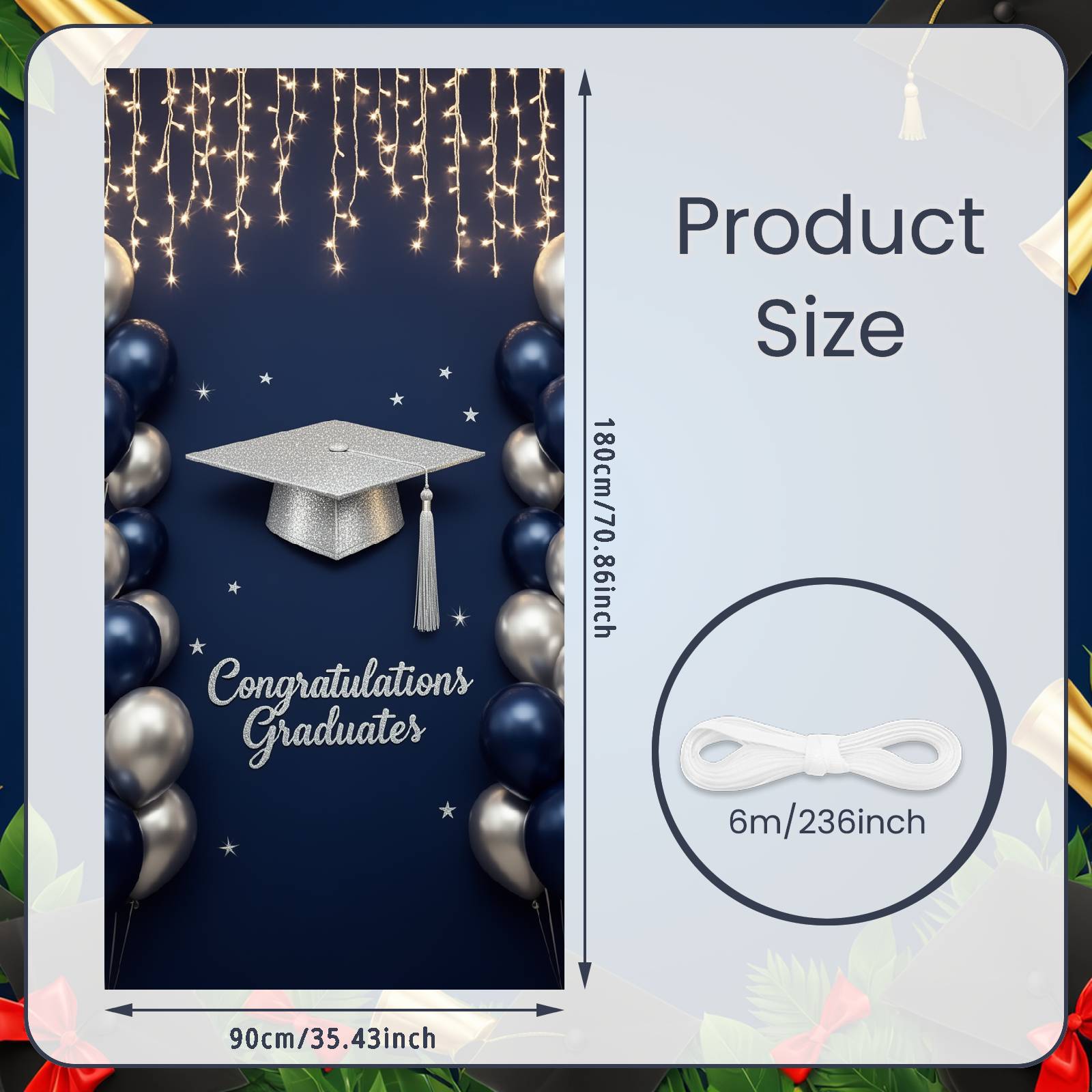 

Congrats Grad Background Graduation Cap Design Graduate Milestone Backdrop Grad Event Display Sparkly Lettering For Indoor Grad
