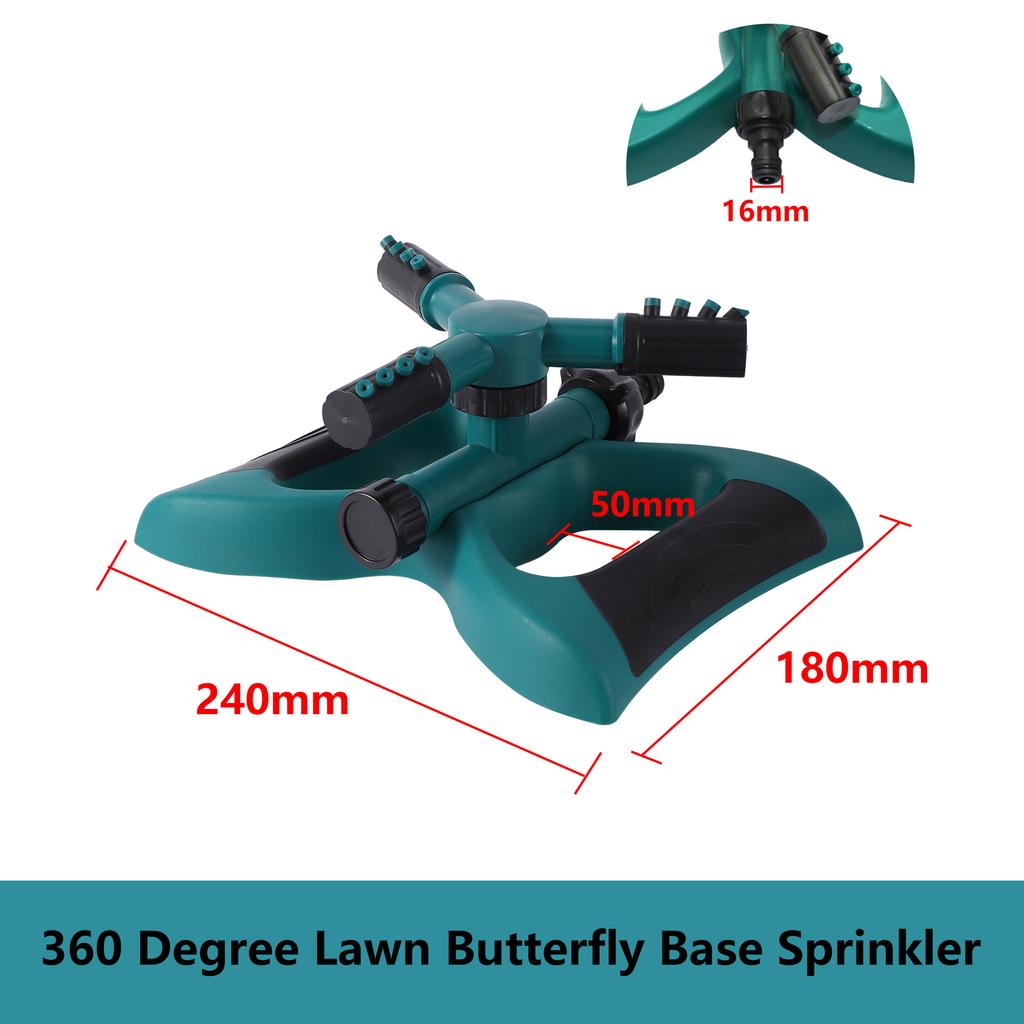 360 Degree Rotary Sprinkler 3 Arm Base Sprinkler Adjustable Spray Direction 1/2" Quick Connector Garden Yard Lawn Sprinkler