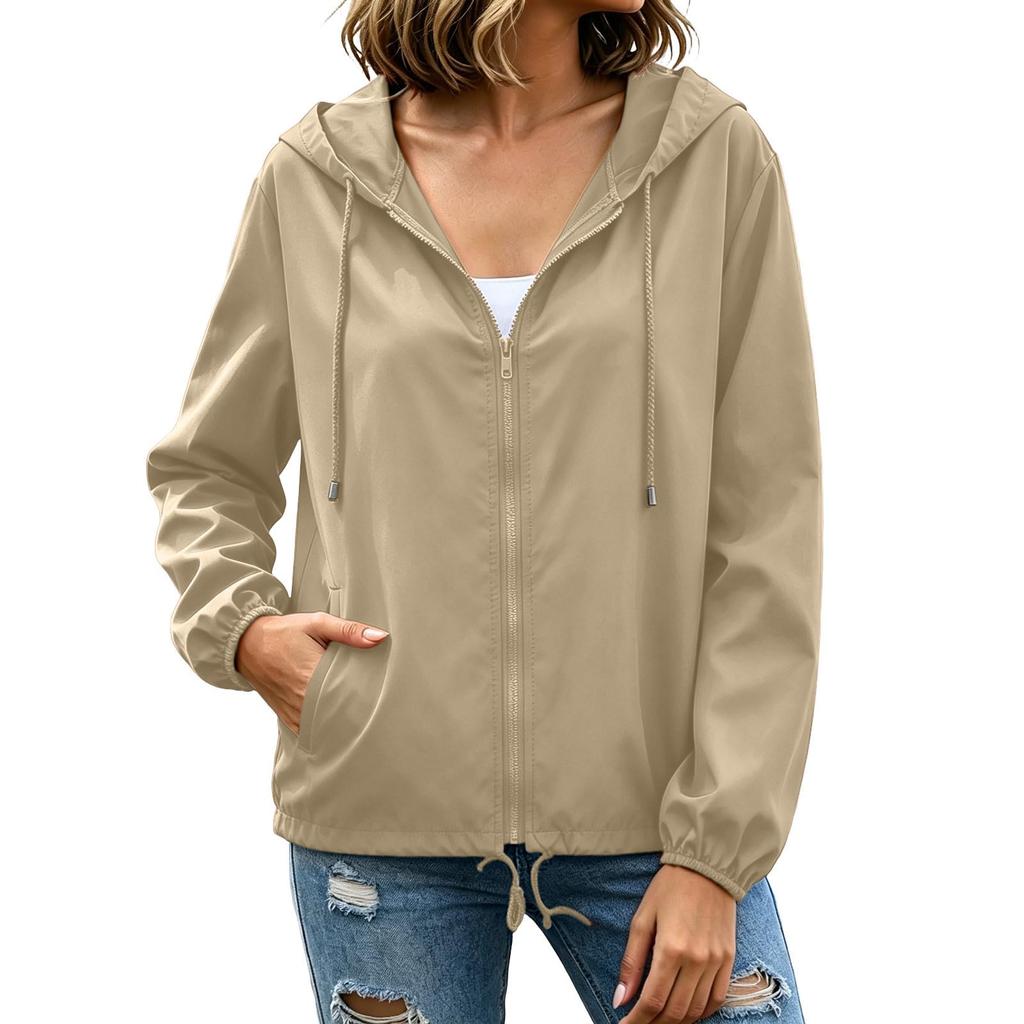 Women Lightweight Hooded Windbreaker Jacket Full Zip Outdoor Casual Sports Coat with Adjustable Drawstring and Pockets for Everyday Use