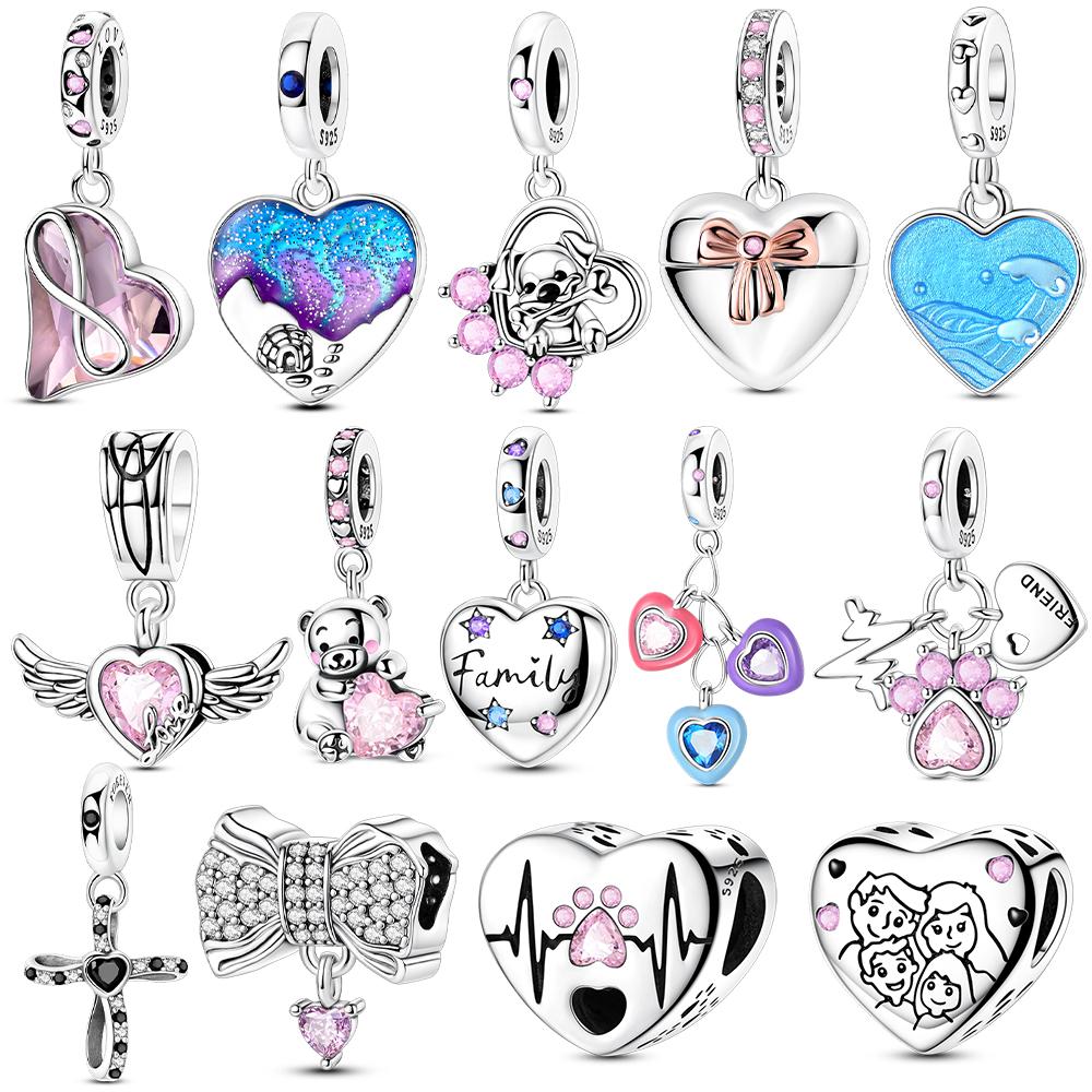 Authentic Charm Bead Charms Copper Heart Pink Zircon Bowknot Bead Charms Compatible With Bracelets Jewellery Making Diy Women Anniversary Gift Accesso