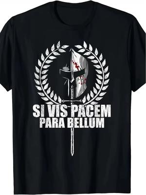 If You Want Peace, Prepare for War. Latin Wisdom Motto T-shirt Men's Printed Short Sleeved Shirt Plus Size Men's Clothing - M...