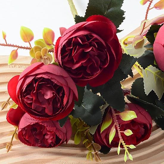 6 Heads Artificial Rose Flower Faux Silk Rose Bouquets with Leaf for Wedding Home Office Indoor Outdoor Decor