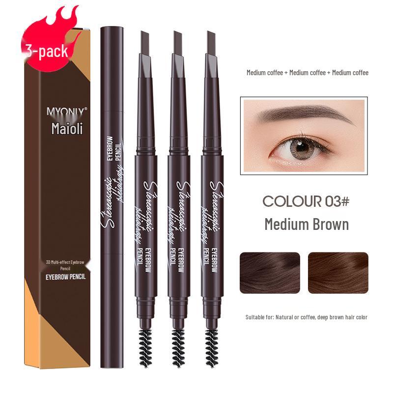 Maiouli 3D Smudge-Proof Multi-Effect Eyebrow Pencil - Beginner-Friendly Double-Ended Triangle Shape.