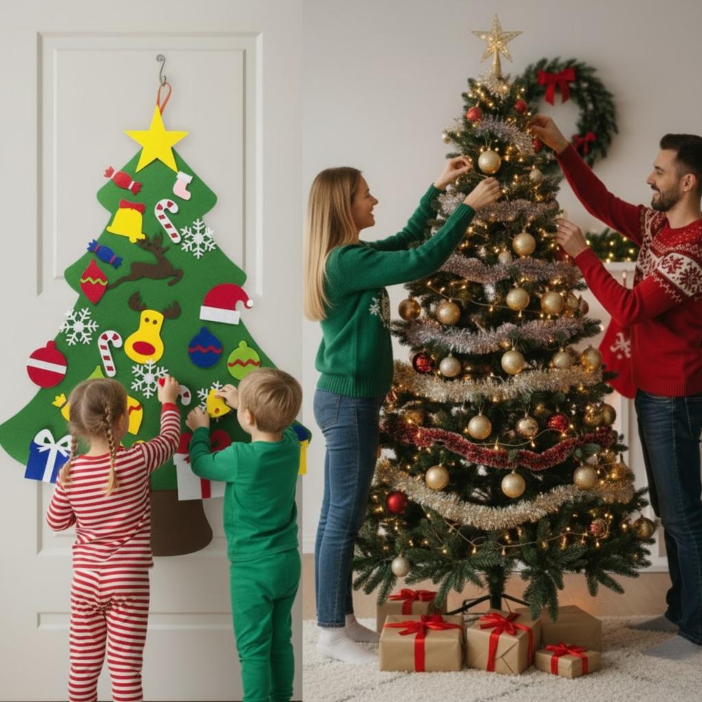 Felt Christmas Tree with Turnip Decorations for Children, Artificial Felt Christmas Decorations, Diy