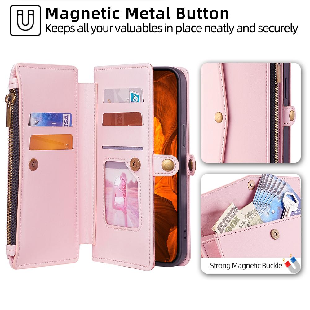 For TCL 505 Case Card Holder Zipper Wallet Folding Stand Leather Phone Cover with 2 Straps