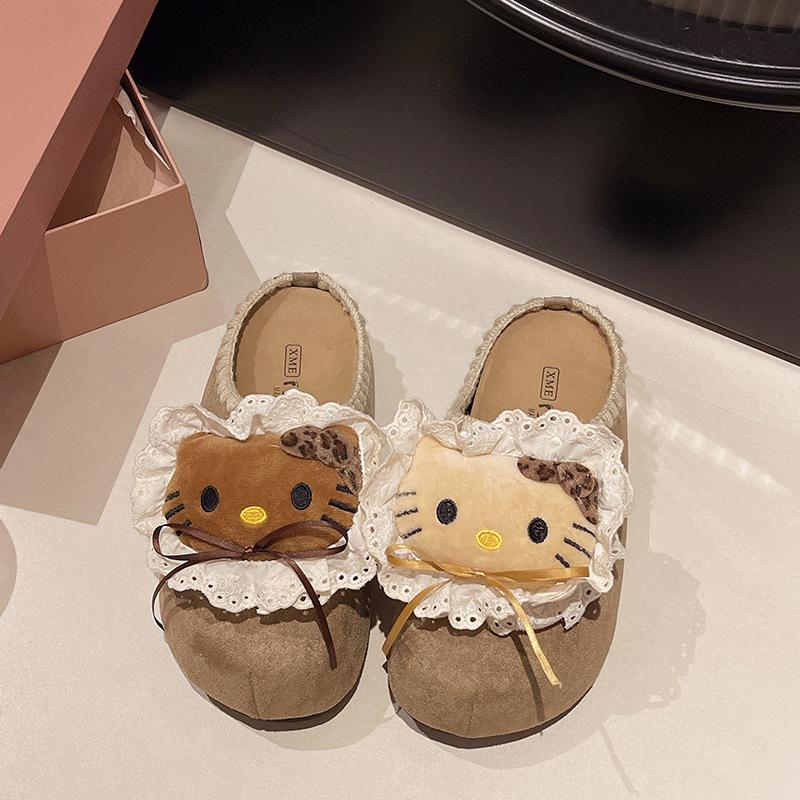Cute Cartoon Kitten Slippers Women's Autumn and Winter 2025 New Outer Wear College Students Thick-bottomed Bag Head Slippers Tide
