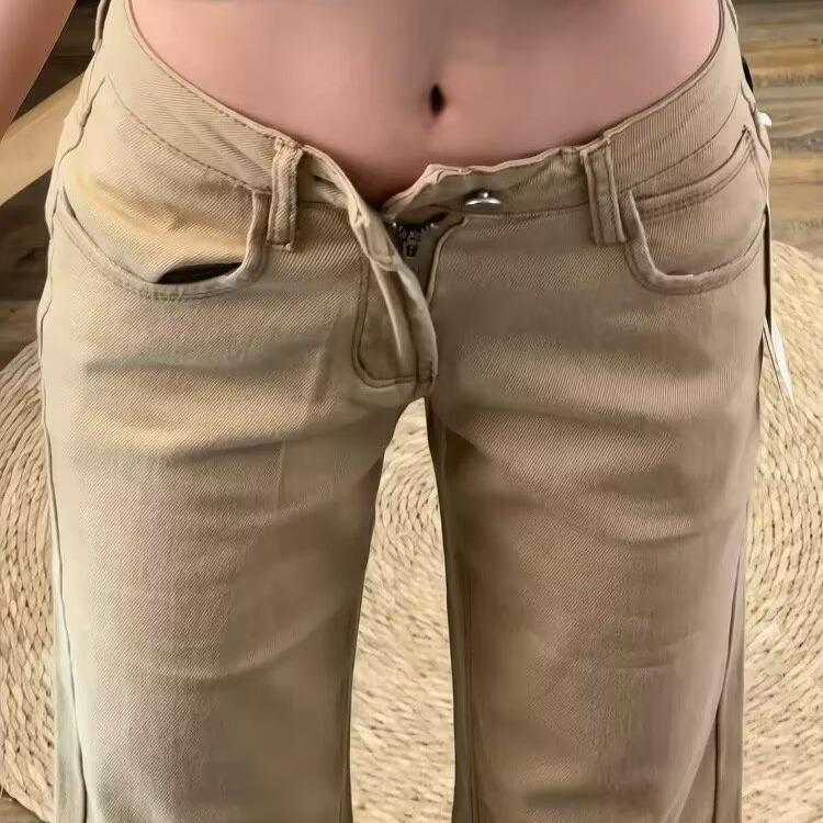 Retro Khaki Low-Waist Micro-Flare Jeans - 2025 Summer Collection