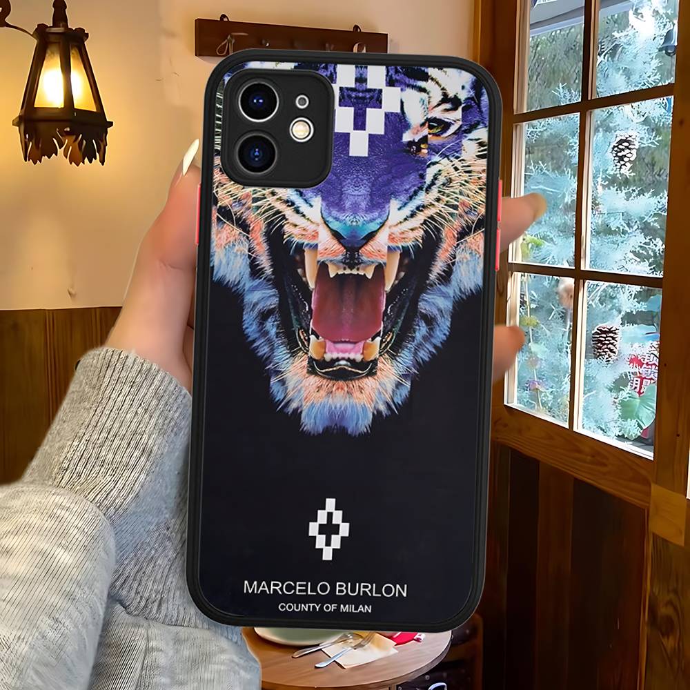 M-MARCELO B-BURLON For IPhone 15 16 Pro Max 11 12 13 14 XS XR X Plus 16E Matte Translucent Phone Cover