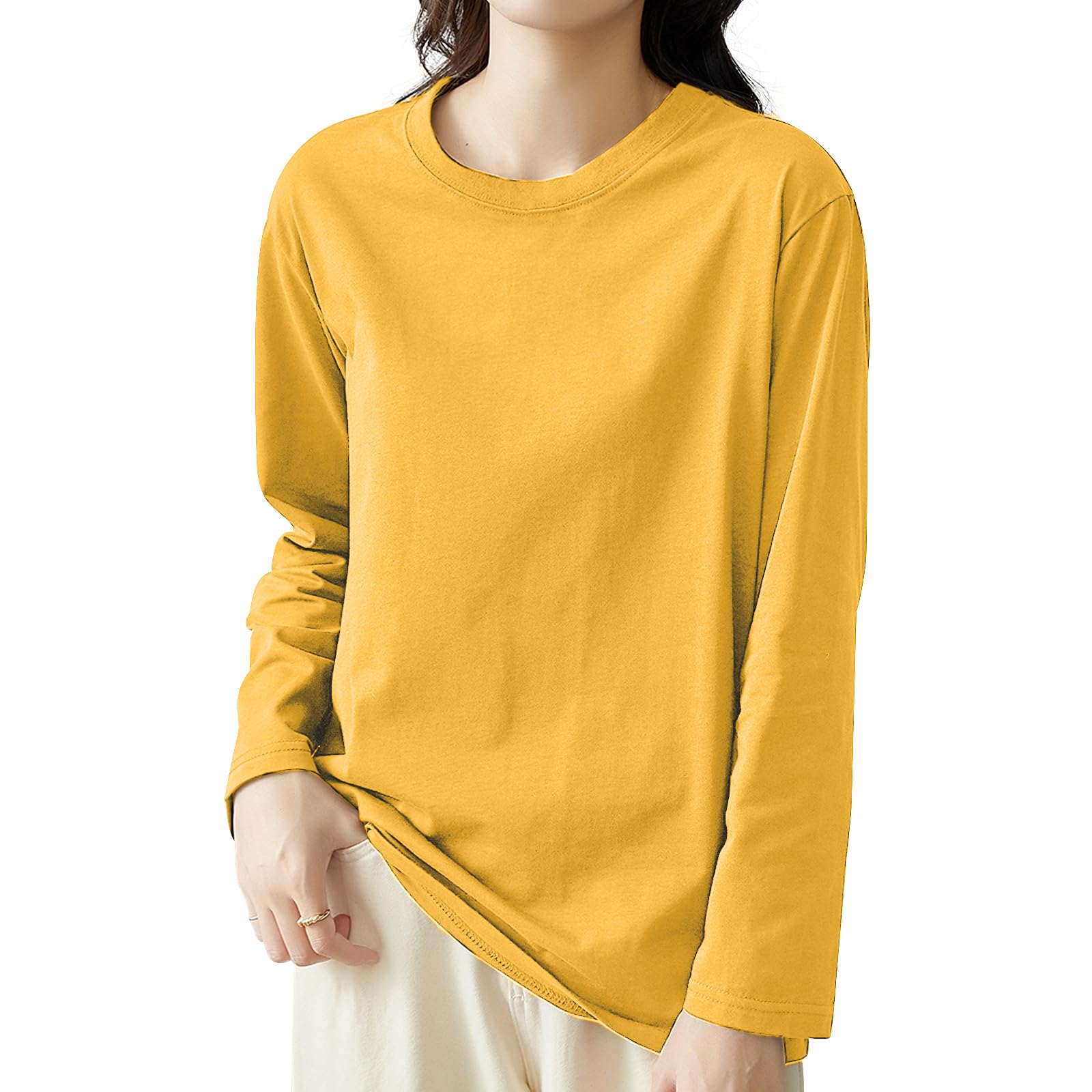 

Our Most Popular Long Sleeve New Loose Slimming This crew neck features long a relaxed and a stylish layering Perfect for Yellow [EAXGO] 100% Cotton!