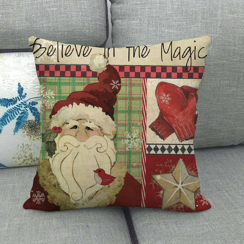Christmas Happy Cartoon Pattern Digital Printing Short Plush Pillow Covers For Car Sofa Office Cushion Cover Home Goods