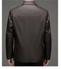 Men's Mid-Length Fleece-Lined Leather Jacket with Turn-Down Collar, Plus Size, Casual Coat
