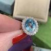 New Gorgeous Oval Sky Blue CZ Rings for Women Bling  Vintage Accessories Elegant Lady's Finger  Party  Jewelry