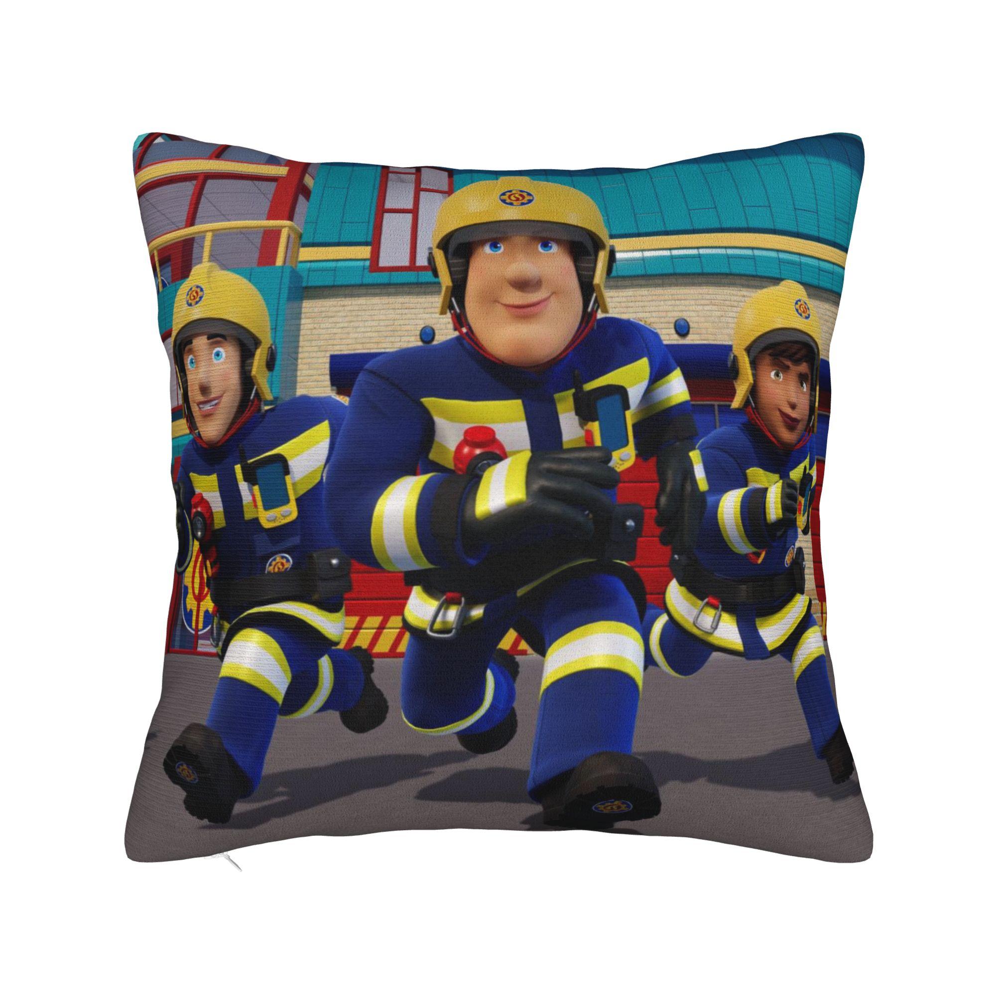 Fireman Sam Square Pillow Case Firefighters Cushion Cover Awesome Polyester Decorative Throw Pillow Case Cover for Car 45*45cm 12x12Inch