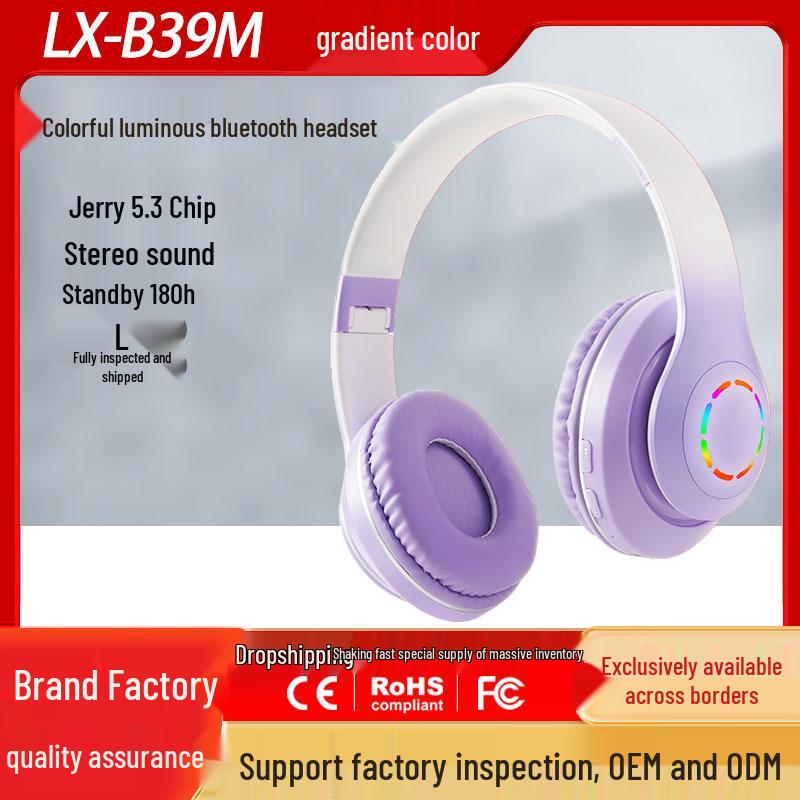B39M PRO LED Gradient Light-Up Wireless & Wired Bluetooth Headband Headphones