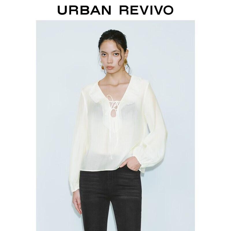 UR Women s Ruffled V-Neck Tie-Up Blouse XS