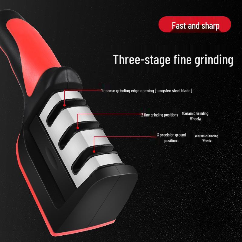 Three-Stage Kitchen Knife Sharpener - Natural Stone Whetstone for Home and Commercial Use