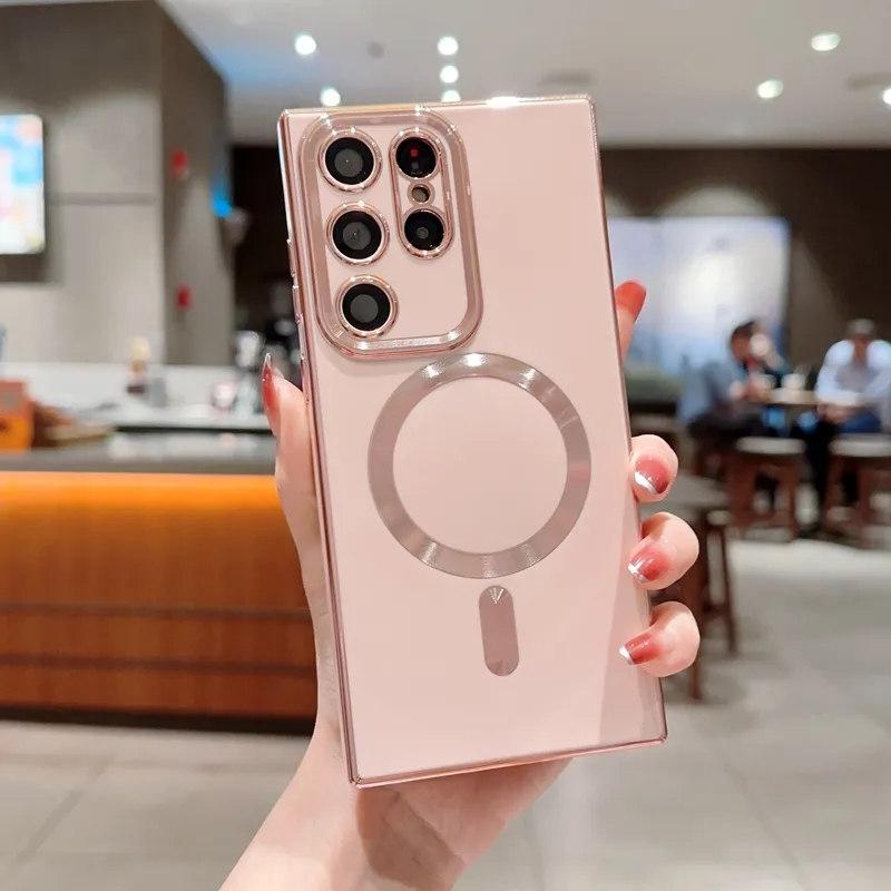 Luksus Trådløs Lading Magnetisk Telefonveske For Samsung S21 S22 S23 Ultra Plus Magsafe Støtfanger Støtsikkert mykt deksel