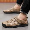 2025 Genuine Leather Sandals Men's Beach Shoes Bag Head Cowhide Casual Beef Tendon Sole Non-slip Soft and Comfortable Middle-aged Dad Shoes