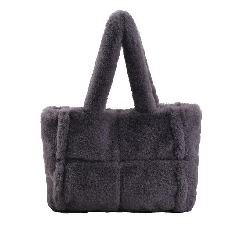 

Women s Bag One-shoulder Tote Large Capacity Simple Splicing Plaid Portable Fur сірий