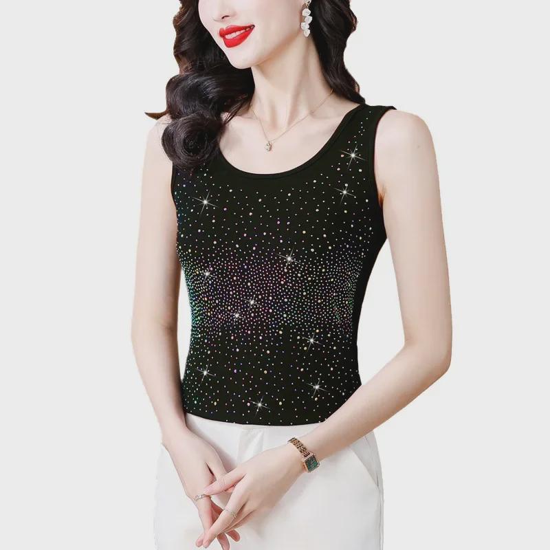 2024 Fashionable Heavy-Duty Diamond Bottoming Sleeveless Vest with Inner Slim Strap