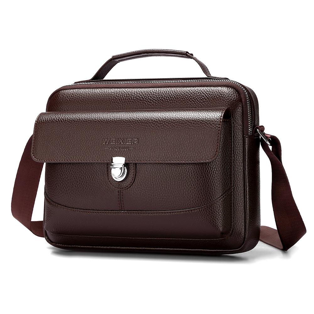 WEIXIER Men's Leather Crossbody Shoulder Bag Waterproof Messenger Briefcase Satchel Travel Bag Handbags Adjustable Strap