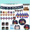 Theme Party Birthday Supplies Decoration Kids Plate Tablecloth Banner