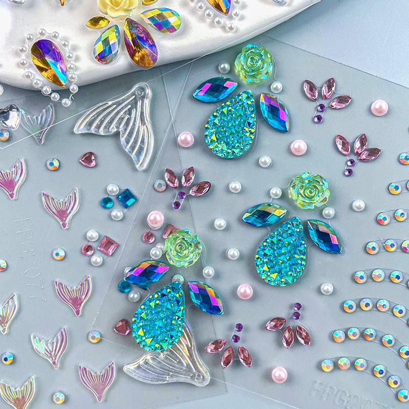 1 Sheet Dreamy  Diamond Patch 3D Face Jewels Mermaid Rose Temporary Tattoo Stickers Sweet Diy Body Art Decoration Makeup