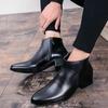 Brand Men's Boots Fashion Pointed Business Dress Boot British High Top Leather Boot Classic Black Men's Ankle Boots Botas Hombre