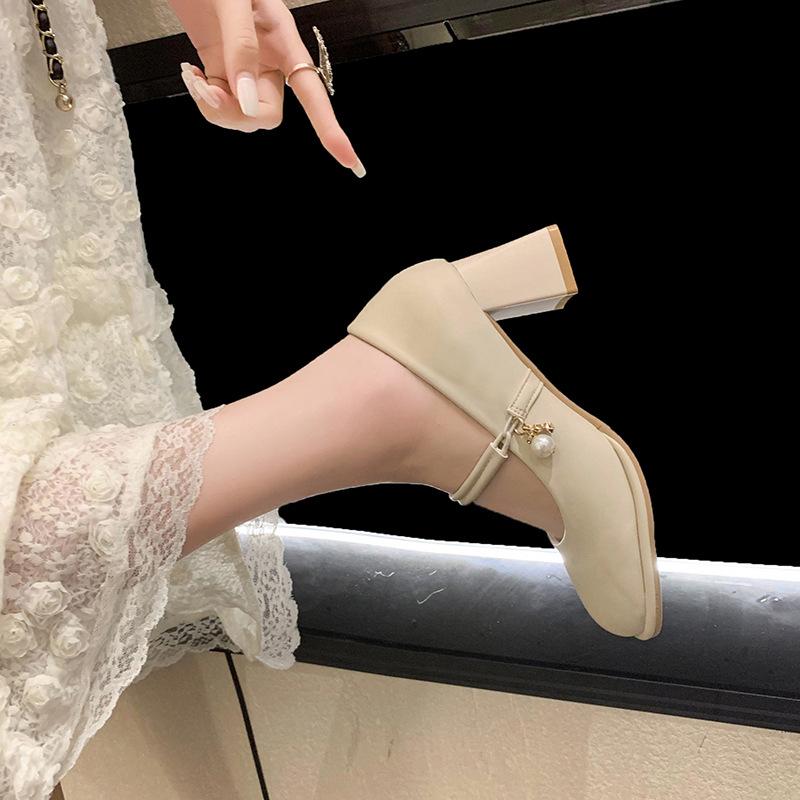 Mary Jane damskor 2025 nya älv tjocka klackar högklackade små läderskor enkla skor damskor aftonskor