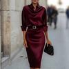 New in summer, waist and thin satin high-end long-sleeved dress for women