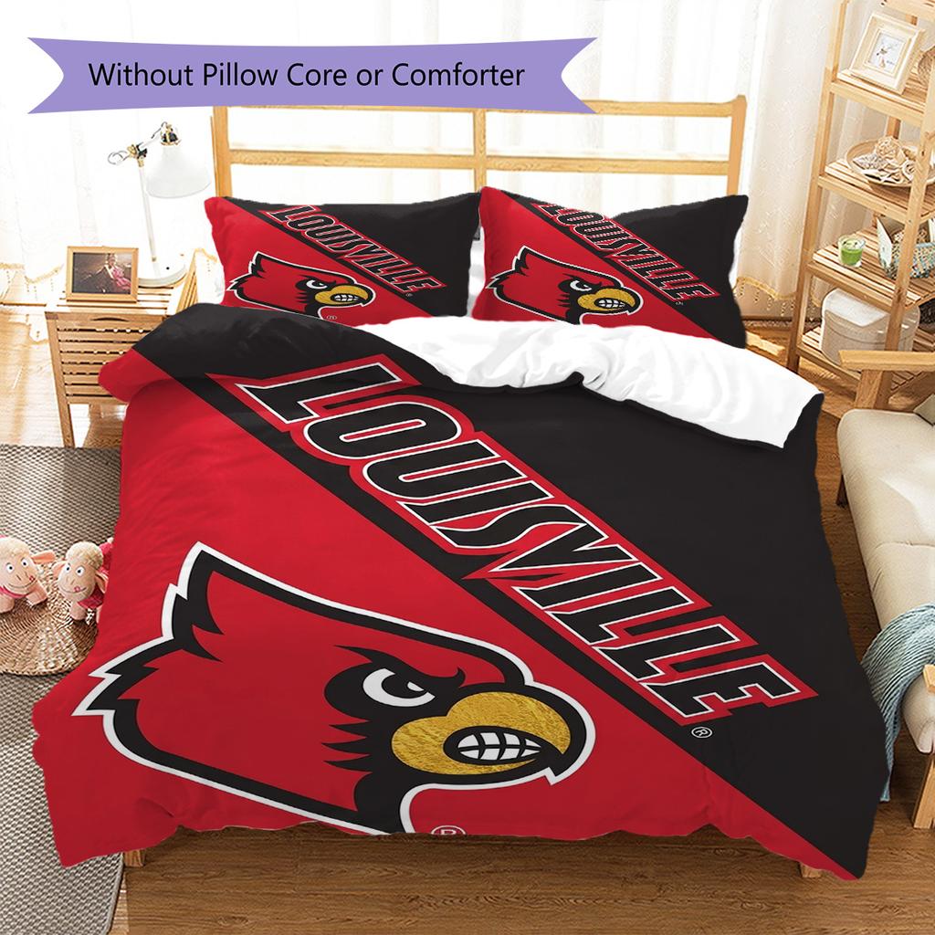 Louisville Cardinals Pattern Bedding Set Quilt Cover Pillowcase Home Decor Gift (1 * Duvet Cover + 2 * Pillowcase, Without Core)