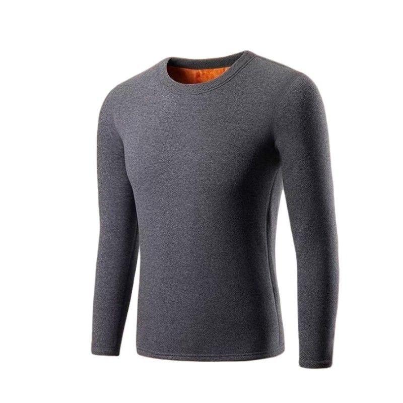 Men's Korean Style Long-Sleeve Fleece-Lined Slim-Fit T-Shirt - Solid Color, Plus Size, Warm, Youth To Elderly