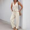 2025 Summer Casual Sleeveless Striped Long Jumpsuit