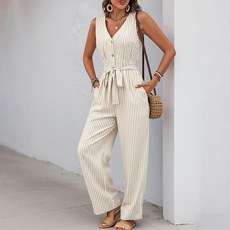 Summer 2026 Striped Sleeveless Casual Jumpsuit