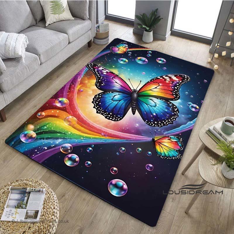 Customizable3D Luxury Dream Butterfly Flower Non-Slip Carpet for Home Living Room Bedroom Sofa Washable Kid Play Area Rug Decor