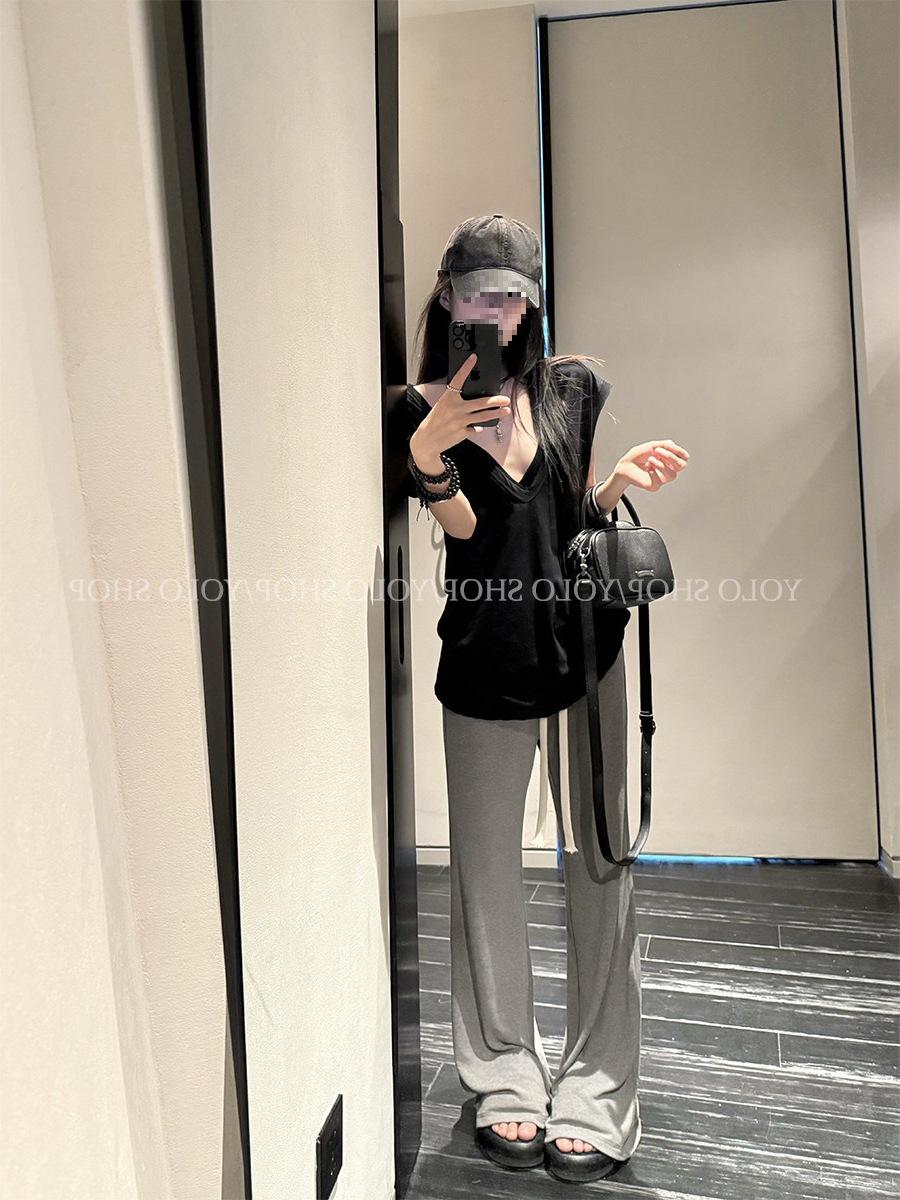 

YOLO SHOP Women s Gray Micro-Flare Low-Waist Summer Pants - Slimming Drape Texture Light Gray Regular