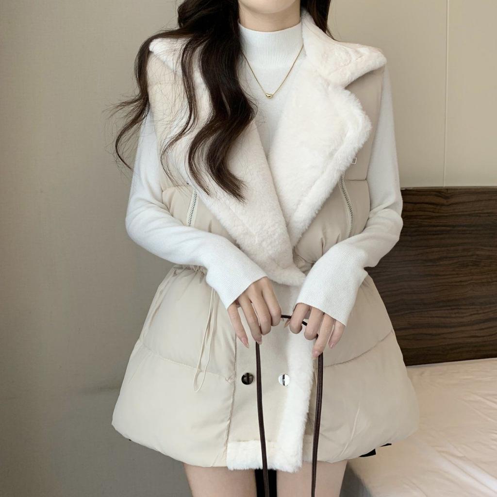 Daunenweste für Damen Winter Lammfellkragen Locker und warm Weste Jacke