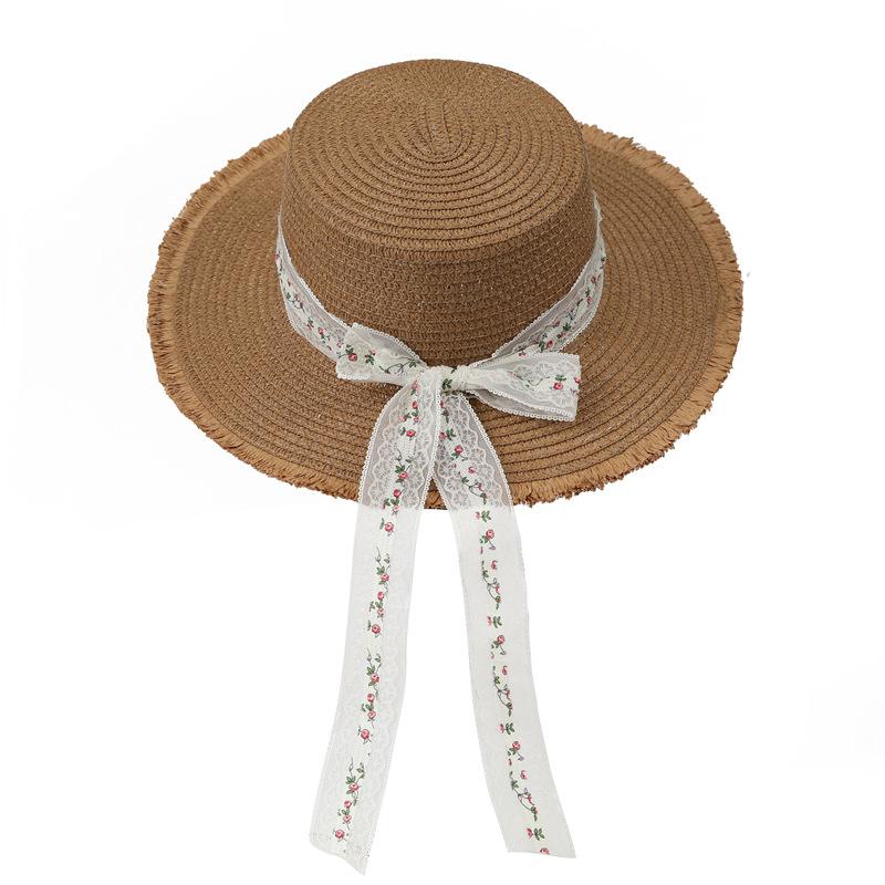 Embroidered Lace Straw Hat Women'S Summer Straw Woven Large Edge Sun Protection Hat Outdoor Travel Visor Seaside Beach Hat