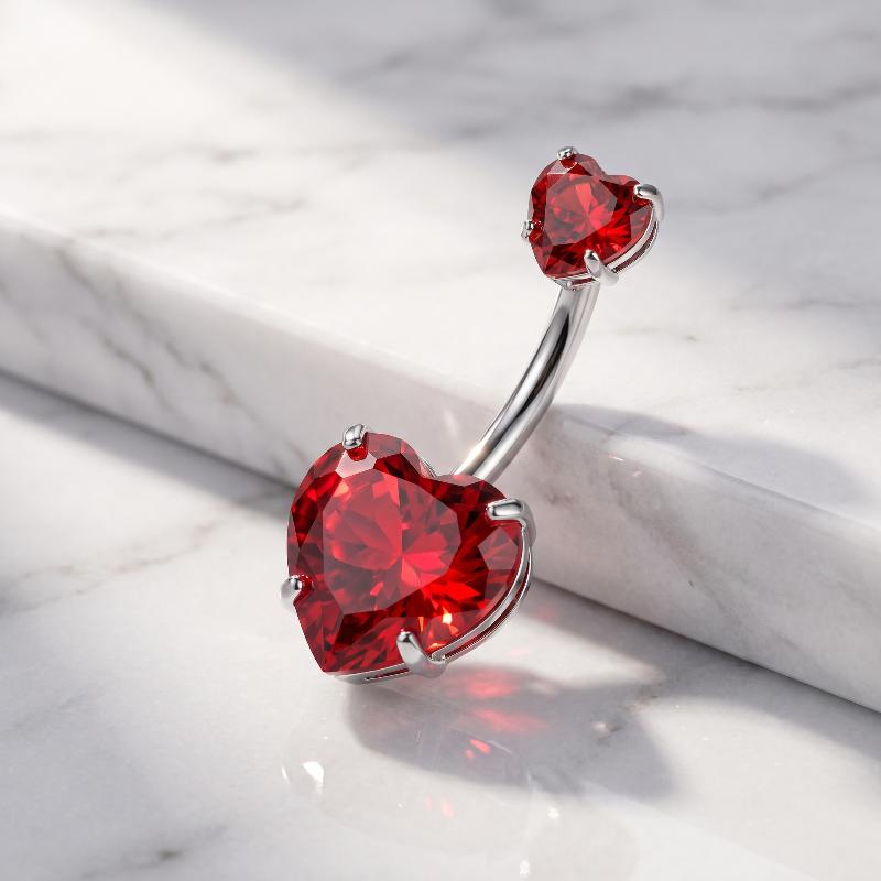 Navel Ring Western Style Red Zircon Studded Sexy Minimalist 1Pcs Body Piercing Jewelry for Beach Party Daily Wear