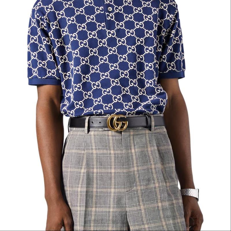 Gucci GG Marmont Doppel-G-Logo Styling-Schnalle hellgoldfarbene Accessoires Ledergürtel Herren schwarz Breite 3cm 4145160YA0G